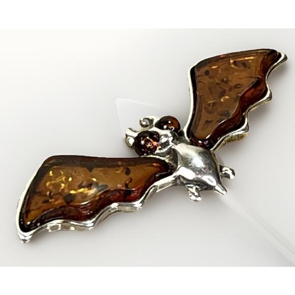 Baltic Amber Bat Wing Pendant -925 Sterling Silver - 17.5-19.5” NEW Gothic - Picture 5 of 16